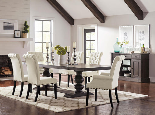 Phelps 7-Piece Rectangular Trestle Dining Set Antique Noir and Beige image