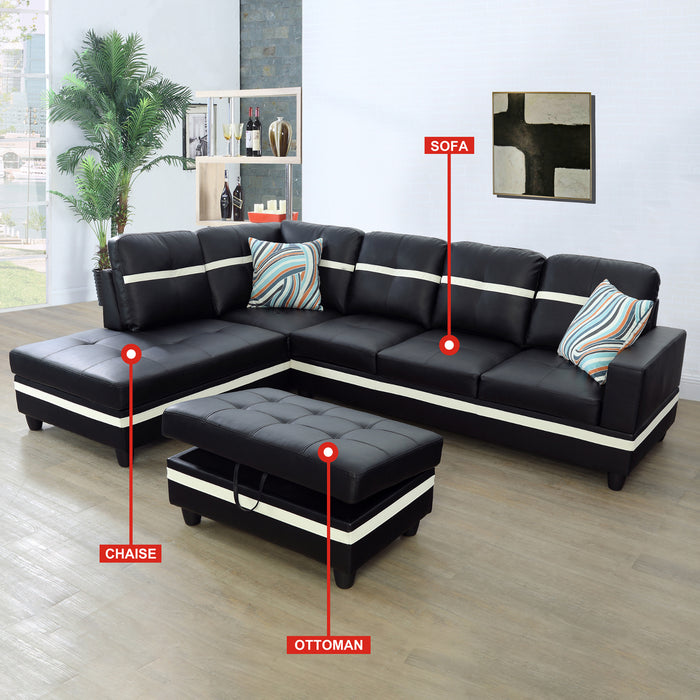 2 pc. Black and White Sectional with Ottoman