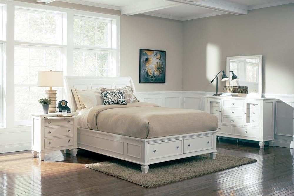 Sandy Beach Eastern King Storage Sleigh Bed Cream White