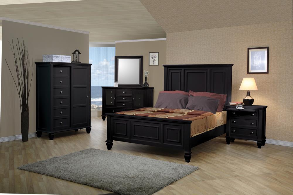 Sandy Beach Queen Panel Bed with High Headboard Black