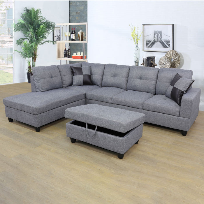 2 pc. Gray Linen Sectional with Ottoman