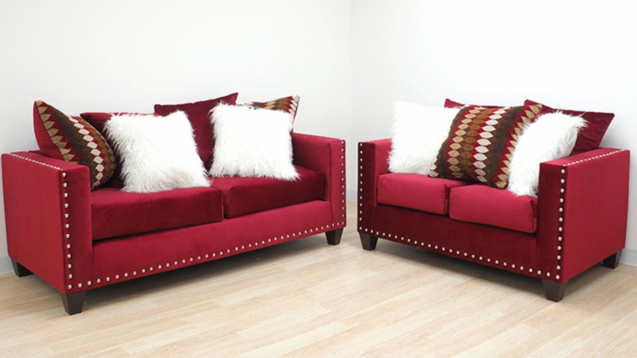 Cinderella Red Velvet Sofa and Loveseat Set