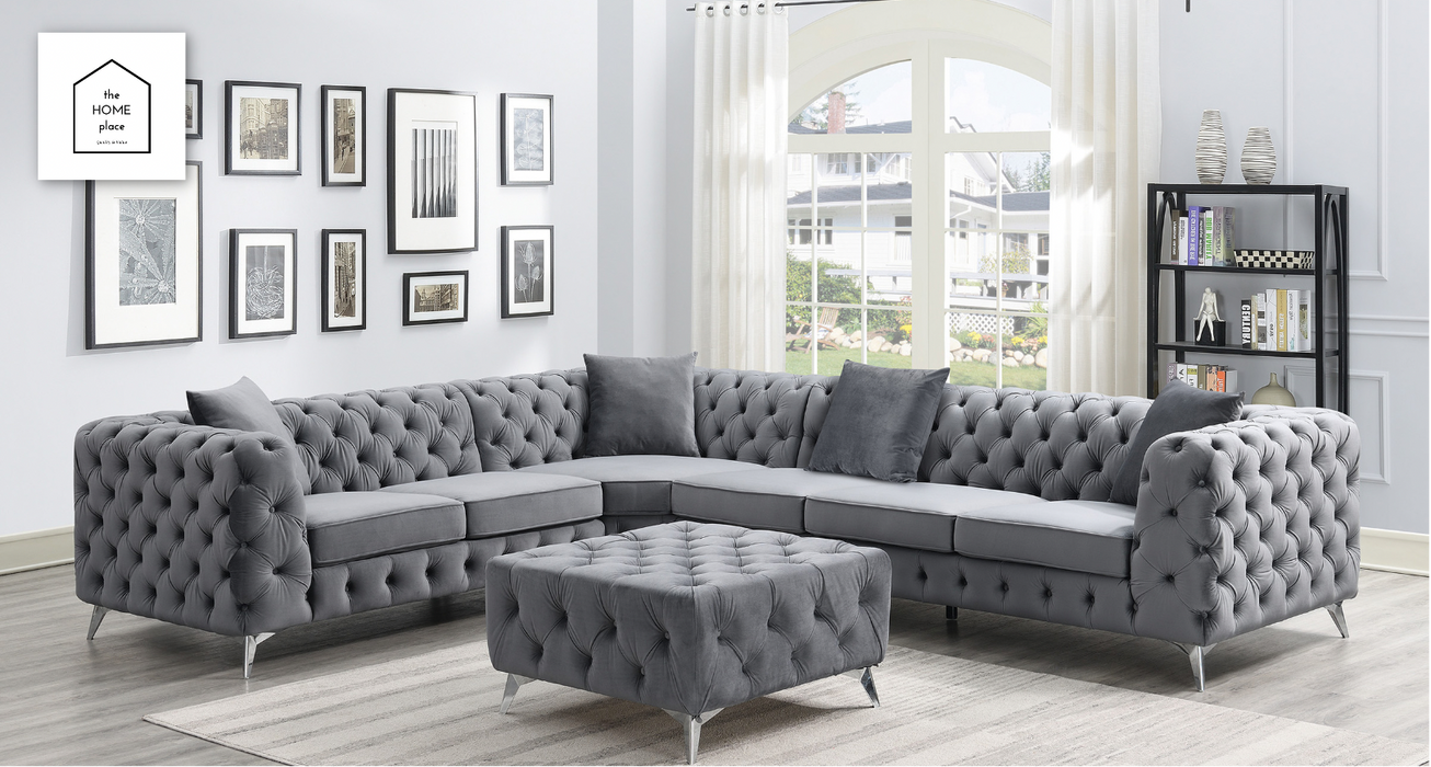 Light Gray Velvet 3 PC Sectional