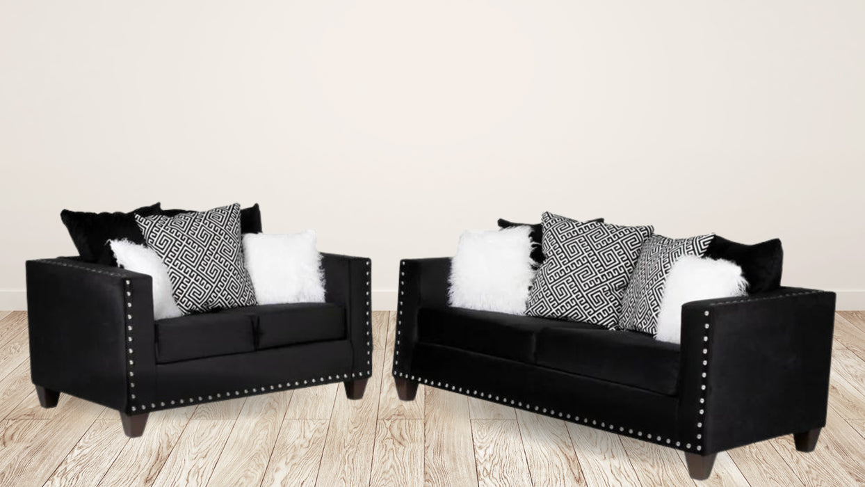 Black Velvet Sofa and Loveseat Set