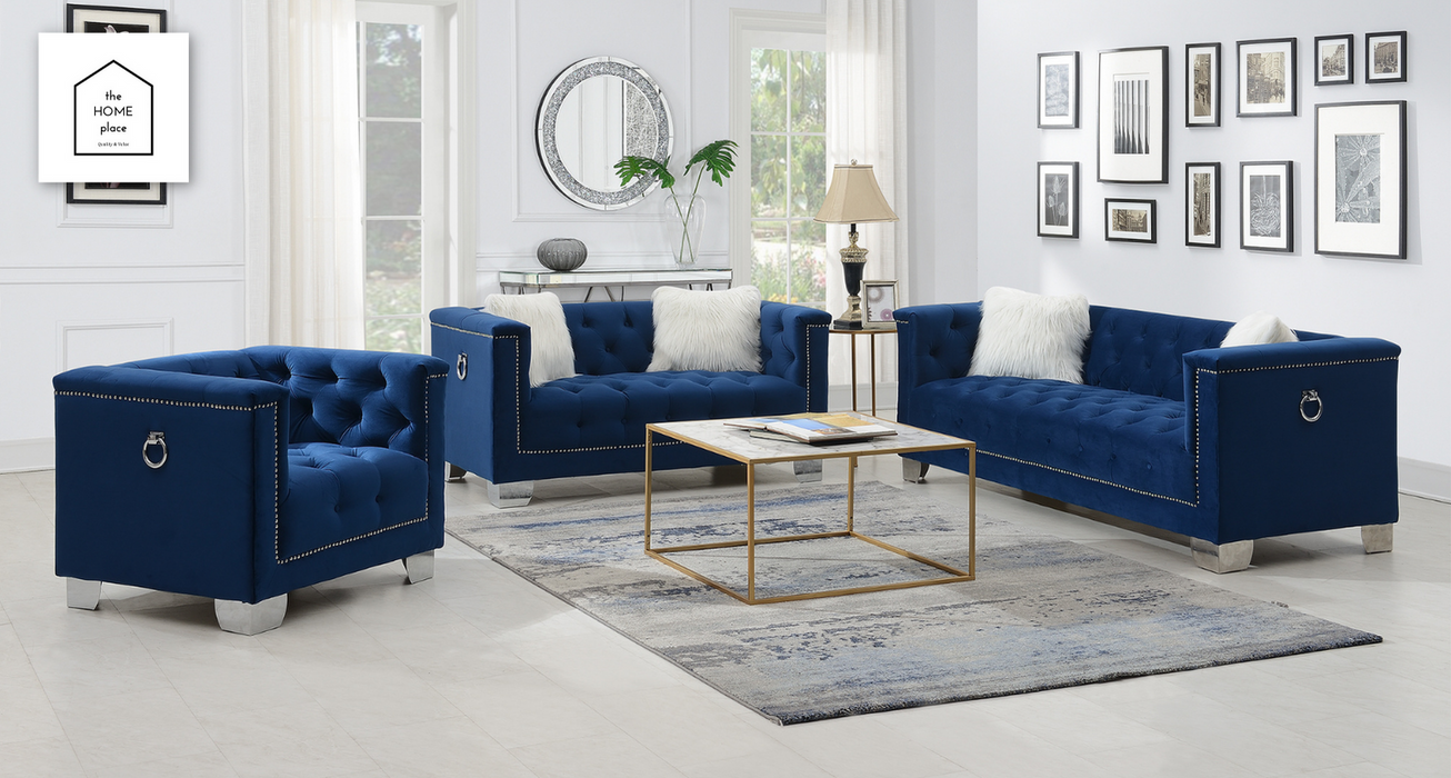 Navy Glamour Sofa and Loveseat Set