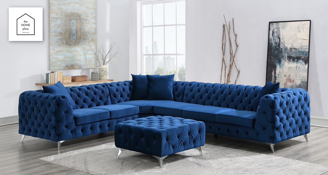 DARK BLUE VELVET 3 PC SECTIONAL