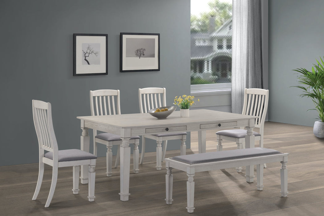 Dining Room with Bench in Antique White Finish