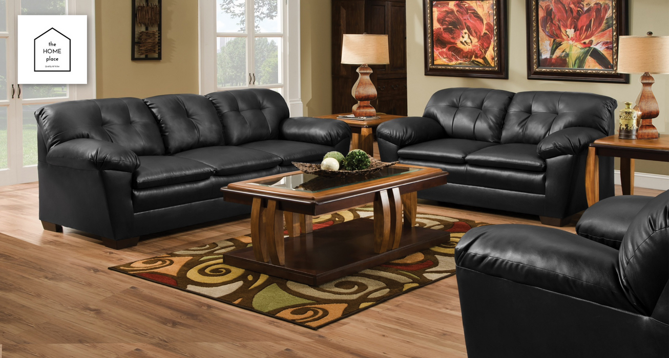 Modern Black Leather Sofa and Loveseat