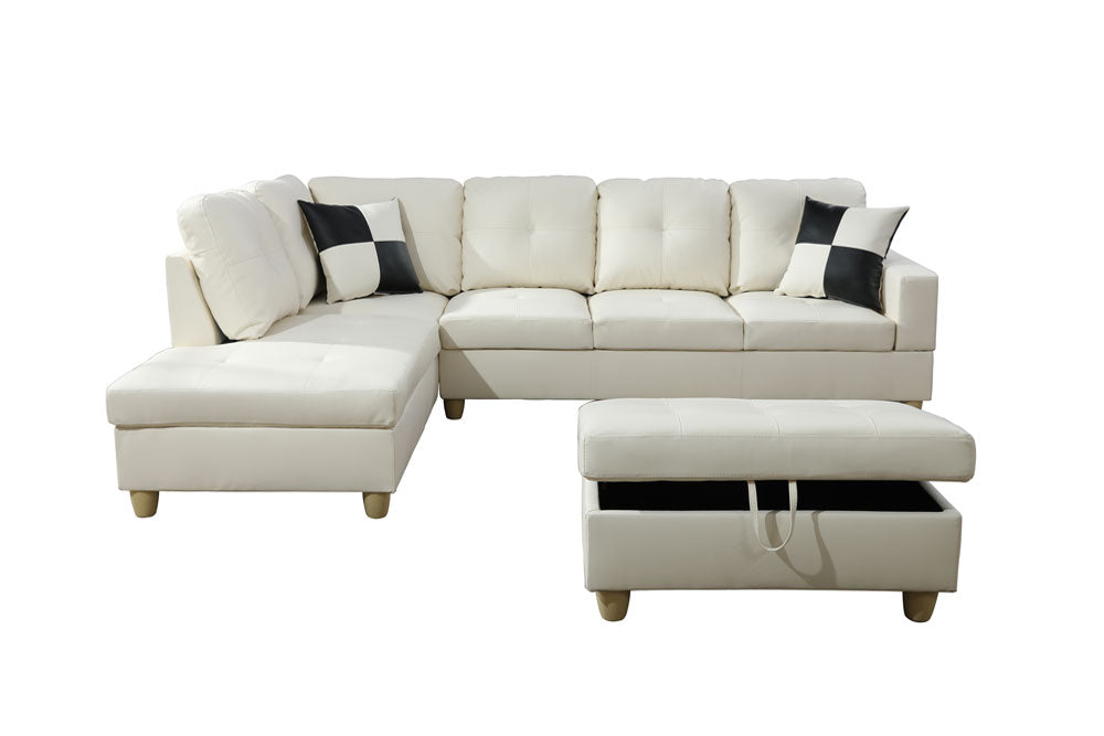 2 pc. Sectional with Ottoman in White Leather