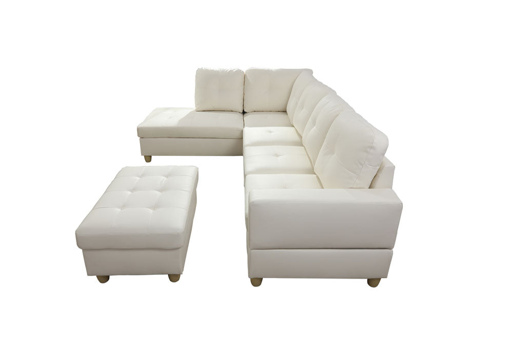 2 pc. Sectional with Ottoman in White Leather