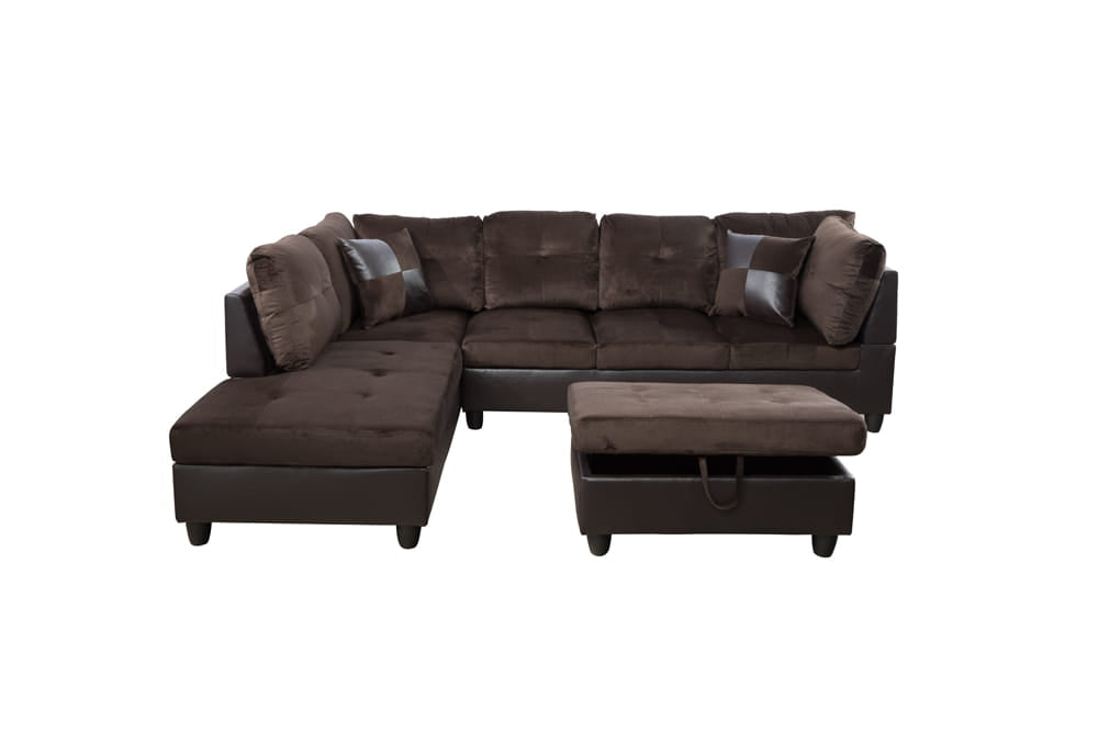 2 pc. Sectional with Ottoman in Espresso Flannel Microfiber and Brown Leather