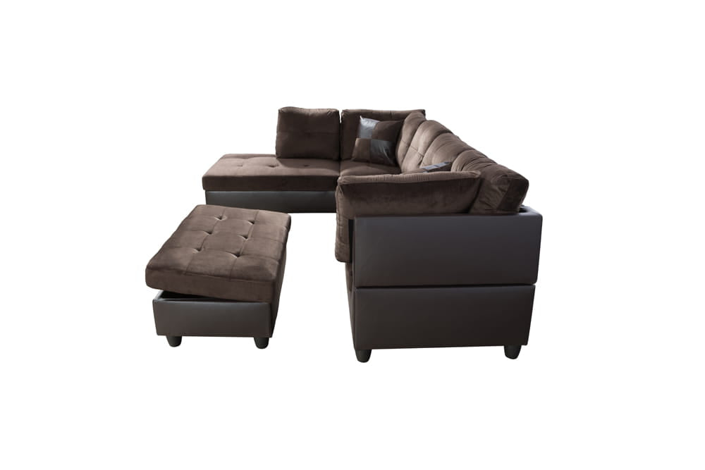 2 pc. Sectional with Ottoman in Espresso Flannel Microfiber and Brown Leather