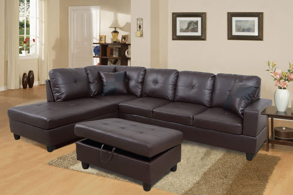 2 pc. Sectional with Ottoman in Brown Leather