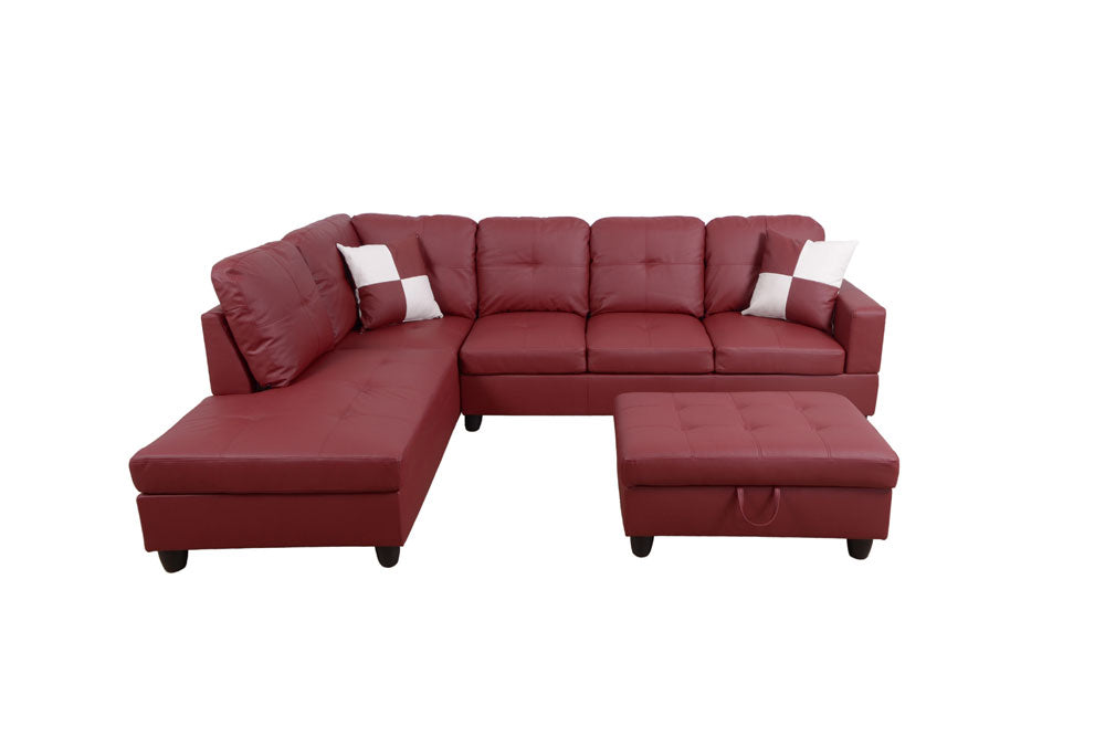 2 pc. Sectional with Ottoman in Red Leather