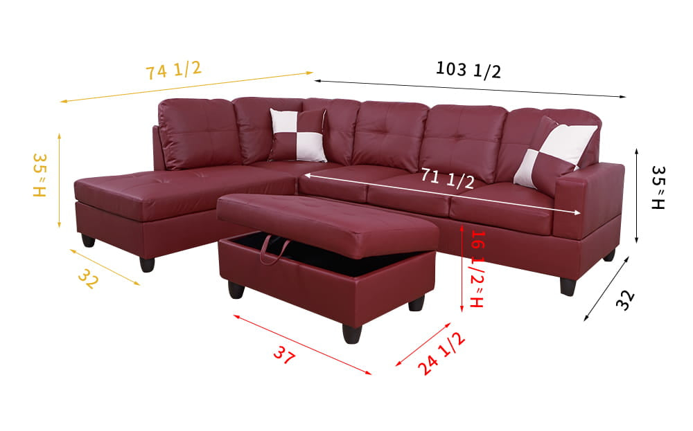 2 pc. Sectional with Ottoman in Red Leather