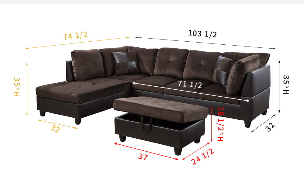 2 pc. Sectional with Ottoman in Espresso Flannel Microfiber and Brown Leather