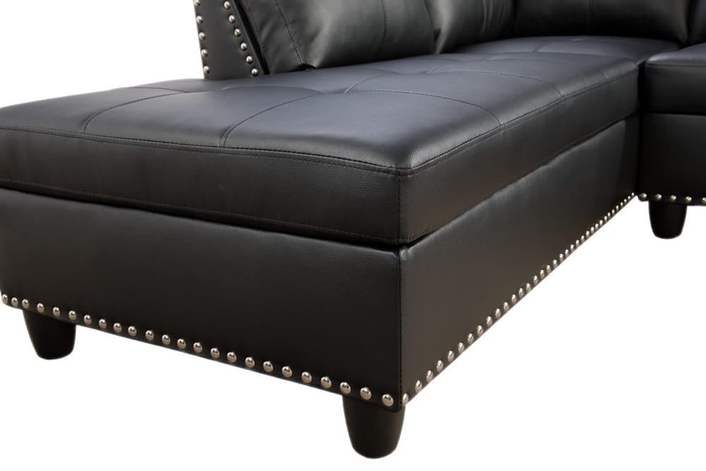 Black Leather Sectional with Stud Details