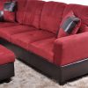 2 pc. Sectional with Ottoman in Red Flannel Microfiber and Brown Leather