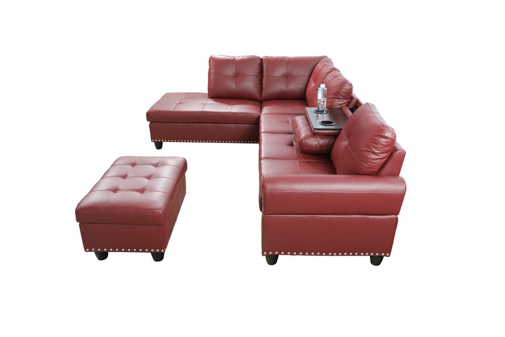 Red Leather Sectional with Stud Details