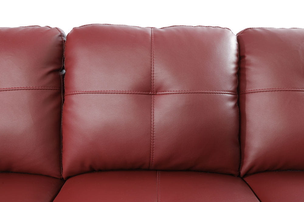 Red Leather Sectional with Stud Details